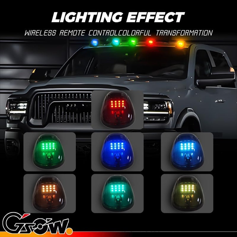 GSOWO 5 PCS RGB LED Cab Lights Smoked Cab Roof Running Top Marker Light for Dodge Ram 1500 2500 3500 4500 5500 2003-2018 Pickup Trucks, Waterproof LED Cab Roof Lights for Trucks, 16 LED - Image 3